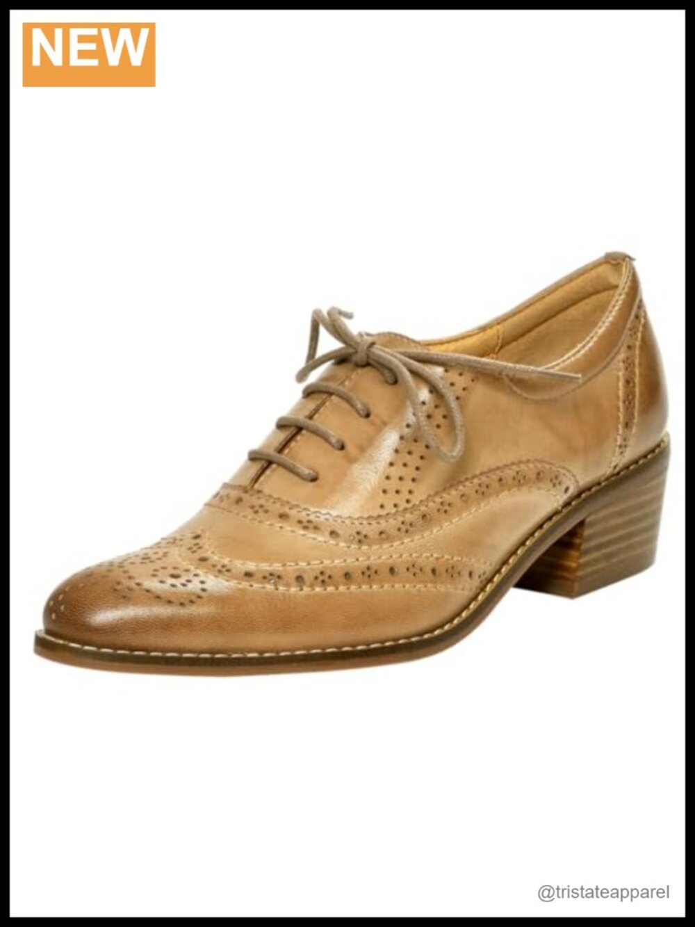 Handmade Leather Wingtip Oxfords Chunky Block Heel Almond Toe Office Pumps